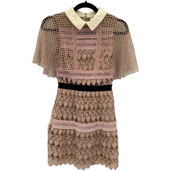 Self-Portrait Floral Vine Cape Mini Dress In Pink Nude Lace Size 2 - Picture 4 of 13